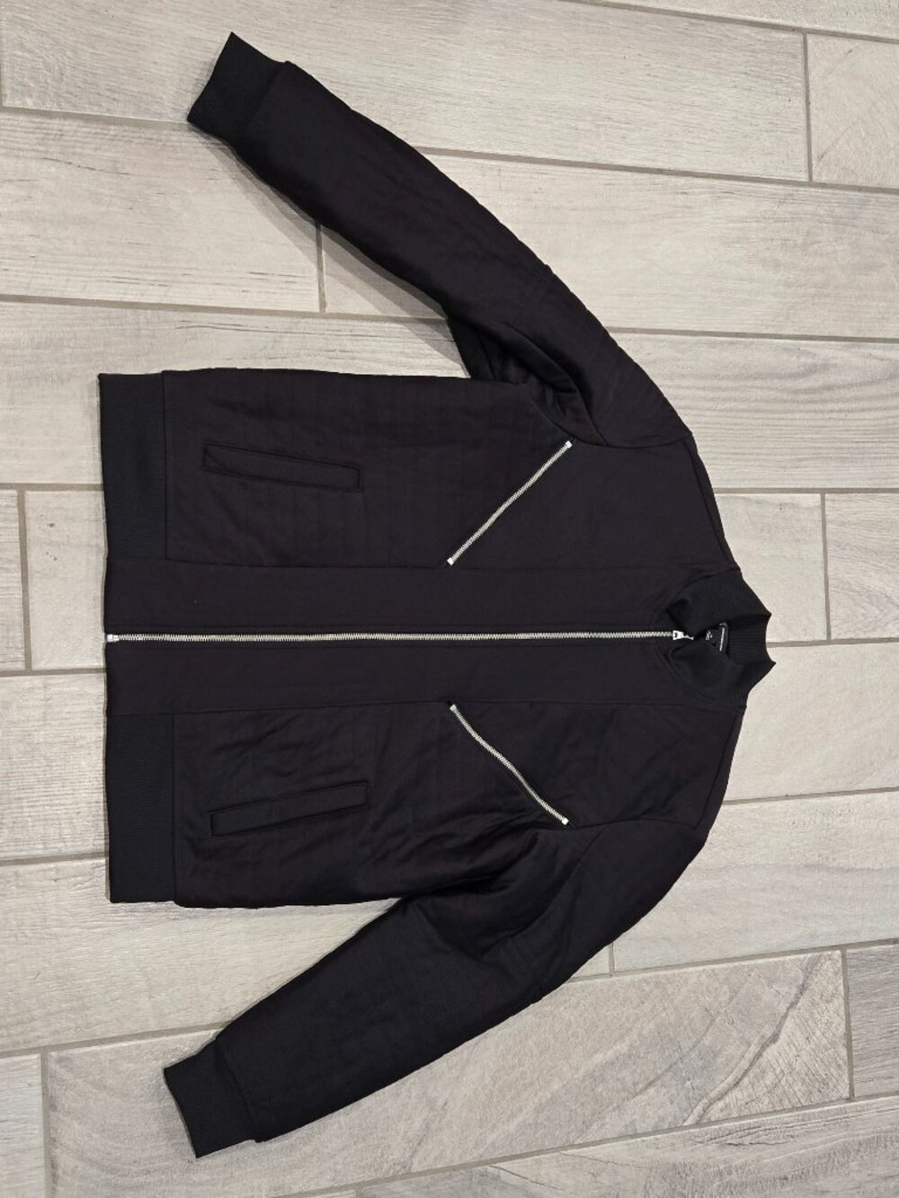 INC International Concepts Women’s Quilted Zip‑Front Jacket – Black – Size M